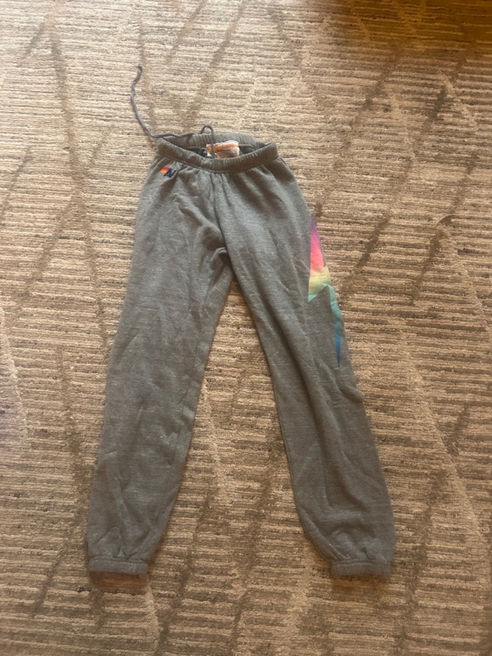 Aviator Nation Gray Track Pants with Rainbow Star Accent